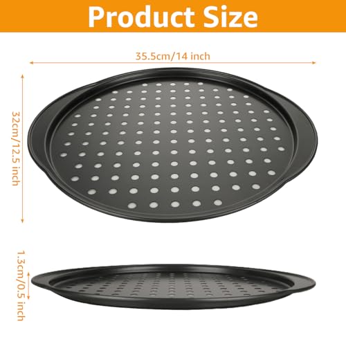 JMIATRY 2 Pack 14 inch Pizza Trays for Oven Non Stick, Non-Stick Pizza Pan with Handles, Carbon Steel Pizza Oven Trays, Black - Image 3