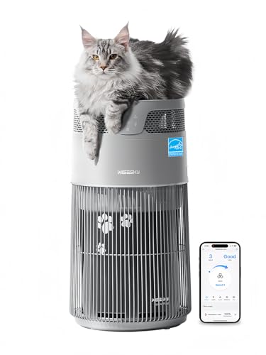 Image of WISESKY Cat Air Purifier with Bite-Resistant Cord & Wide Grille and Tip-Over Protection | Air Purifier for Home with 360 Air Intake for Pet Hair | APP Control | Covers Up to 1644 Sq.Ft
