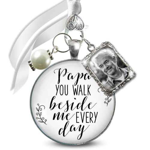 Gutsy Goodness Bouquet Charm Wedding Memorial Of Papa Dad You Walk Beside Me Every Day Honoring Father Of The Bride 1 Frame White Bead Antique Silvertone Jewelry White Glass Pendant Loving Memory Diy Photo Template cover