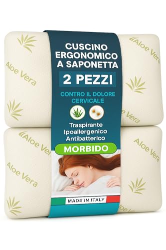 Generico Coppia di Cuscini in Memory Foam, Modello Saponetta, Fodera in Aloe Vera,Altezza 15cm - Anallergico - Antiacaro - Made in Italy