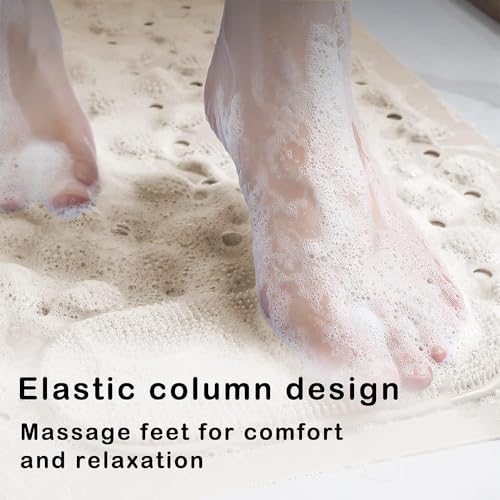 Image of SUPERSTUD Anti Skid Mat for Bathroom with Foot Scrubber || Bath Room Shower mat Silicone Drain Holes & Suction Cups || Foot Scrubber Mat for Bathroom-Toilate (Beige) 70 cm x 35 cm