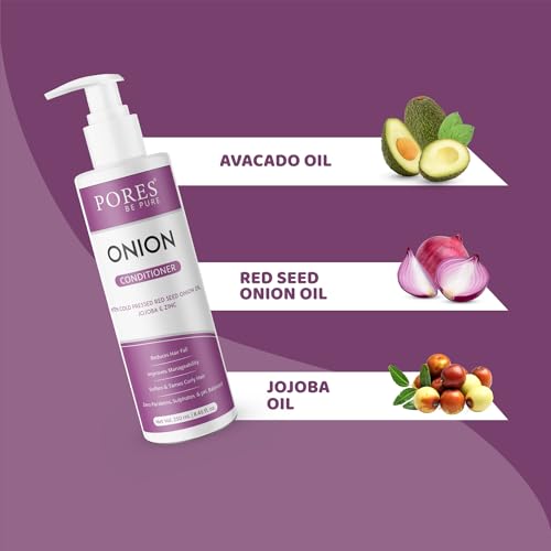 Image of PORES Be Pure Onion Shampoo and Conditioner Combo for Hair Growth & Hair Thickness | Sulfate & Paraben Free | Anti-Dandruff, Hair Fall Control, Deep Nourishment for Dry & Damaged Hair | Unisex Formula ( 250 ml X 2 )