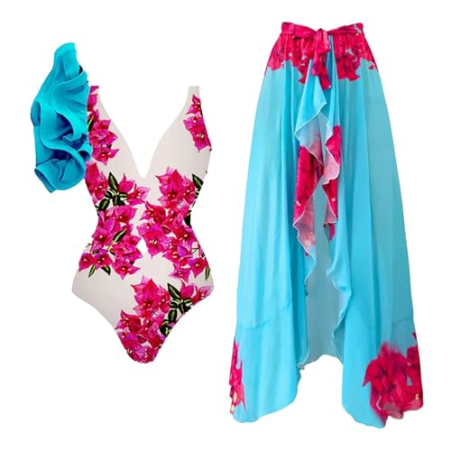 Genérico Bañador Reductor Alta Trajes de Baño Mujer Conjunto de Traje Baño Delgado Que Cubre El Vientre Retro Francés Estampado para Mujer Trajes Bañadores Tallas Grandes (Bu2,M)
