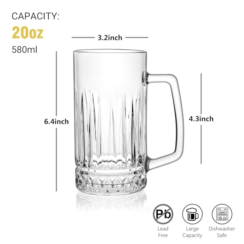 Beer Mug Set of 2, 580ml Crystal Beer Glasses with Handle, Large Glass Mugs for Freezer, Gifts for Men, Dad, Father's Day - Image 3
