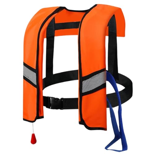 Inflatable Life Jacket Manual/Self Inflating Life Vest 150n Nylon Inflatable Life Vest with Whistle/Blowpipe Adult Life Jackets with Release Buckle/Reflective Strips, Orange