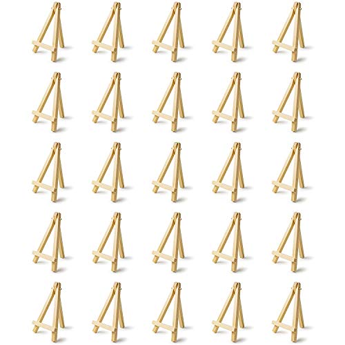 Bumdenuu 25枚 ミニ5インチ木製イーゼル。 名刺、ディスプレイ写真、小さなキャンバス、教室のDIYアートとクラフト