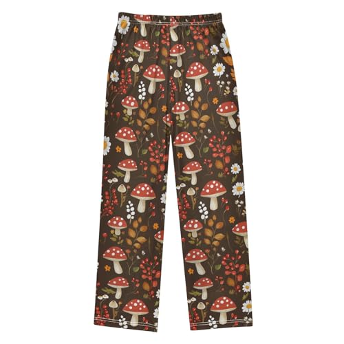 Vdsrup Mushrooms Brown Pajama Pants Flowers Daisies Pajama Bottoms Soft Sleep Pjs Lounge Pants S