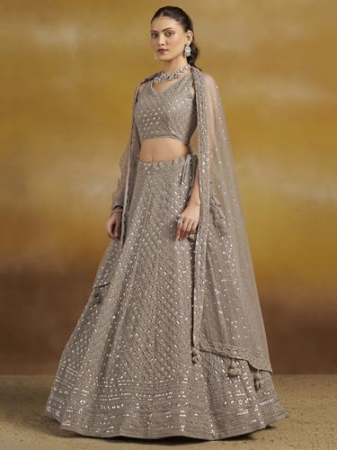 Image of Zeel Clothing Women's Sequins Thread Embroidered Georgette Lehenga Choli With Dupatta (5124-Women-Lehenga-Choli-New; Free size)