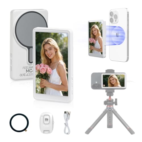 Image of FEELWORLD MC4 Wireless Magnetic Phone Vlog Selfie Monitor Screen – 4.02 inch IPS Back Camera Monitor with Bluetooth Remote, WiFi 2.4G/5G, Portable External Display for Video Recording & Live Streaming