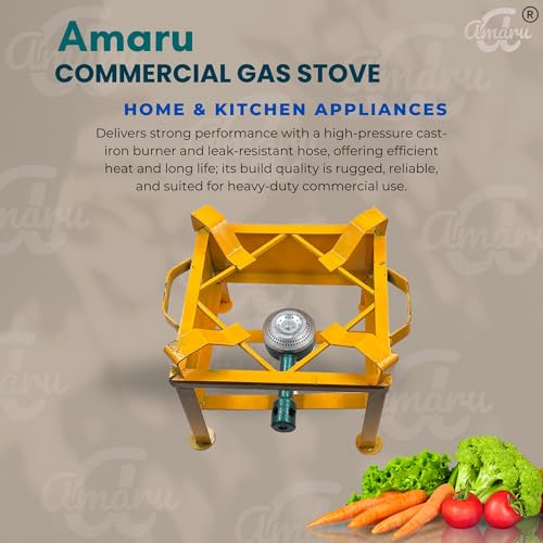 Image of Amaru Single Burner Iron Square Chulha Canteen Bhatti Commercial Gas Stove -Multi Colour, Manual (Large-14x14x10.5)