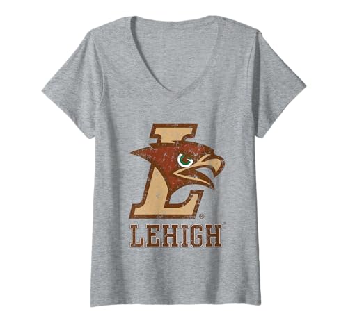 Womens Lehigh Mountain Hawks Vintage Icon V-Neck T-Shirt