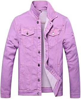 LAMKUKU Mens Denim Jacket Ripped Slim Jean Jacket Coat for Men