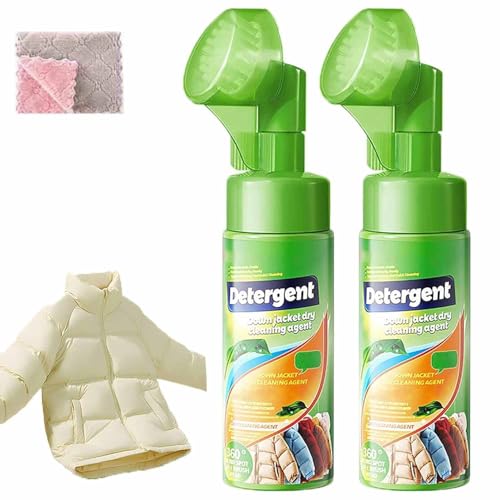 2 piezas Limpiador De Chaquetas De Plumas Sin Lavado Con Cabezal De Cepillo,Aerosol De Espuma Seca Sin Lavado,Quitamanchas Multiusos,Apto Para Prendas De Abrigo Y Chaquetas De Plumas.