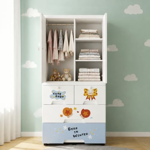 Image of LERIMO Plastic Wardrobe for Clothes | Portable Foldable Wardrobe Almirah for Bedroom | Kids & Baby Clothes Storage Cupboard | Collapsible Plastic Storage Cabinet | Almirah for Kids Clothes