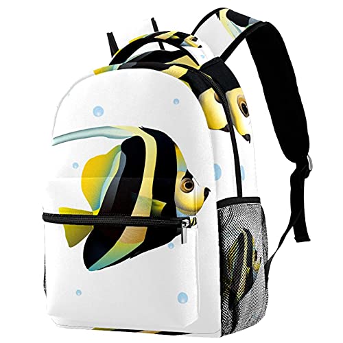 Sac à dos de voyage pour campus grand format rayures jaunes noires avec porte-bouteille