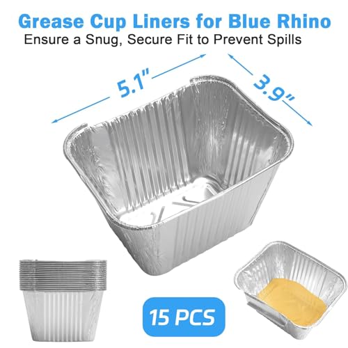 Image of Grease Cup Liners Replacement for Blue Rhino /Pit Boss Griddles, 15-Pack | Heavy-duty Aluminum Foil, Disposable, Fits Blue Rhino Razor & Pit Boss Ultimate, Leak-proof, Heat-resistant, Easy Cleanup