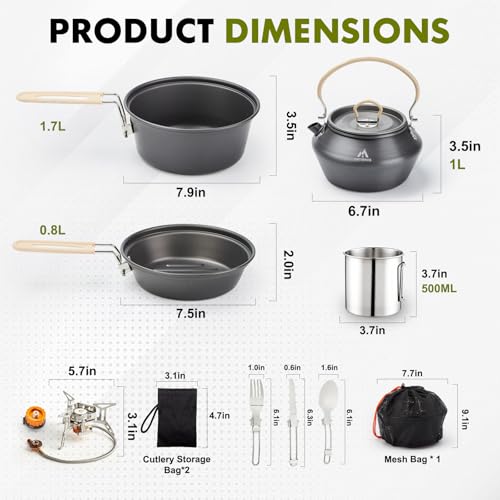 THTYBROS 27pcs Camping Cooking Set for 2-4 People, Portable Cookware Set with Kettle, Pots & Pans, Stainless Steel Utensils, Plates, Dishware for Backpacking, Picnic, Outdoor Adventures - Image 2