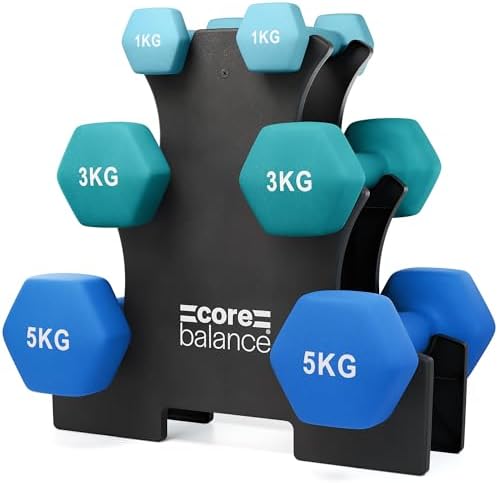 Core Balance Hex Dumbbells Set with Rack, Heavy Duty Cast Iron, S...