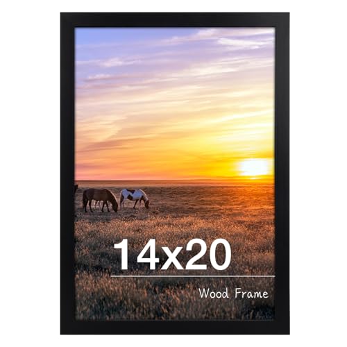 Image of Golden State Art 14x20 Picture Frame Black, Solid Wood Poster Frame 14x20 inches with Real Glass, Vertical & Horizontal Wall Hanging Large Picture Frame for Photos, Posters & Art Prints (1 Pack)