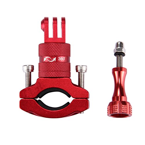 Puluz 360 Degree Rotation Bicycle Bike Aluminum Handlebar Adapter Mount With Screw For Dji Osmo Action Hero 7 Black/Hero 6 / Hero 5 Hero 4 Session Xiaoyi Mijiasport Camera (Red) #TOP3