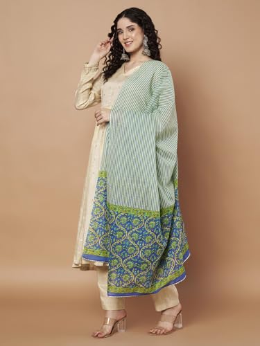 Image of Women's Striped Pattern Pure Cotton Jaipuri Printed Dupatta Lightweight Soft Comfortable Traditional Design