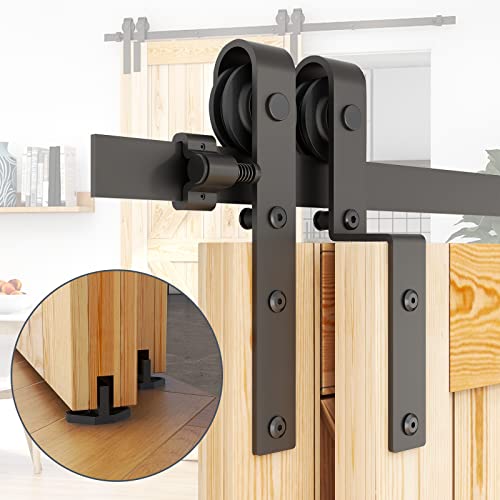ETIASQSA 244CM/8FT Bypass Schiebetürbeschlag Set Schiebetürsystem Gleitschiene Holzschiebetür Schwarz