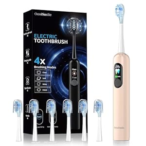 OasiSmile Sonic Electric Toothbrush with LED Smart Display, Rechargeable Toothbrush with 6 Brush Heads, 4 Modes, 38400 VPM Deep Cleaning, 45-Day Battery, IPX7 Waterproof, 2-Min Timer for Home Travel