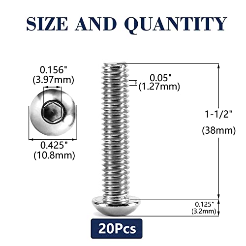 Image of 1 /4-20 x 1-1 /2 inch Button Head Socket Cap Bolts Screws, 20Pcs 304 Stainless Steel 18-8, Allen Hex Drive, Bright Finish by SG TZH(with Hex Spanner)