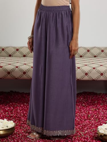 Image of Libas Embroidered Silk Blend A-Line Kurta with Palazzo and Dupatta