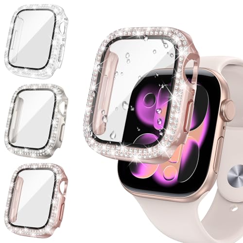 Neitra [3 Piezas Diamond Funda con Templado Protector de Pantalla para Apple Watch Series 11/10 42mm, HD Anti Choque Cobertura Completa Carcasa, Rígido Bling Diamond para mujeres y niñas