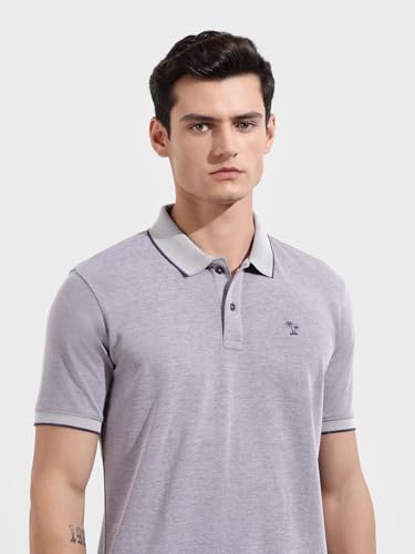Image of The Indian Garage Co Men Regular Fit Textured Polo Neck Half Sleeves Tshirt