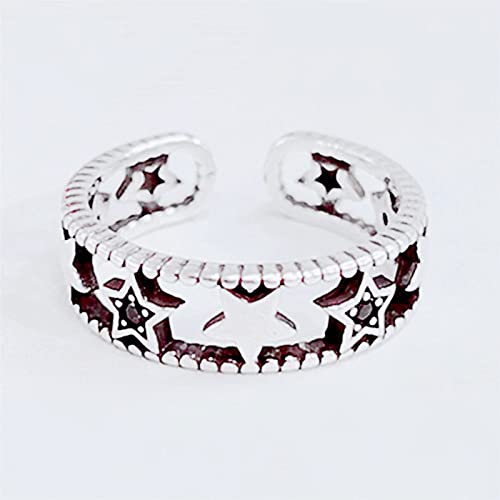 Bague femme ajustable rétro à double couche avec étoile ciselée