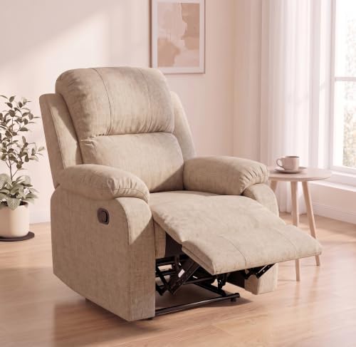 Image of Manual Single Lounge Recliner Chair with Adjustable Backrest, Beige | Manual Chenille Recliner Chair, Adjustable Backrest, Stable Heavy‑Duty Build,Comfortable Chenille Fabric