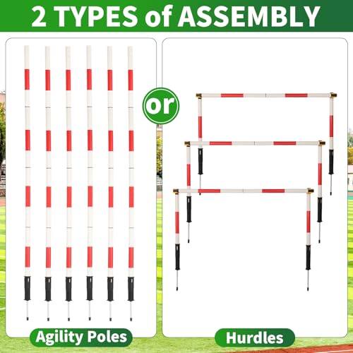 Tansheep Slalomstangen Fussball Trainingsset Slalom Poles 6 Slalom Stangen mit Tasche, 6 Agility-Stöcke mit Feder, 3 Horizontale Stöcke für Koordinationstraining, Slalom, Fußball, Hundesport