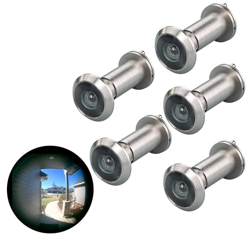 Image of TOGU TG2814YG-SN Solid Brass UL Listed 220-degree Door Viewer with Heavy Duty Privacy Cover for 1-3 /8 inch to 2-1 /6 inch Doors, Satin Nickel Finish,5 Sets