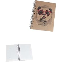 Metal Spiralli 80 Yaprak Kareli A6 Not Defteri Panda Bask l  Bloknot EBAT 14,7 cm x 10,5 cm