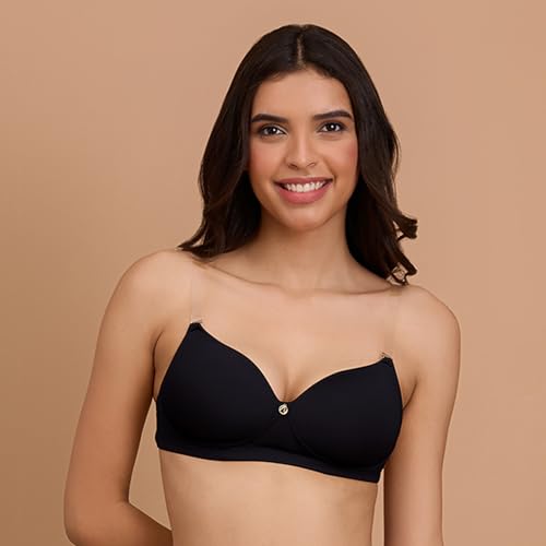 Image of NYKD By Nykaa Padded Non-Wired Transparent Back Bra with Free Transparent Shoulder Straps - NYB373