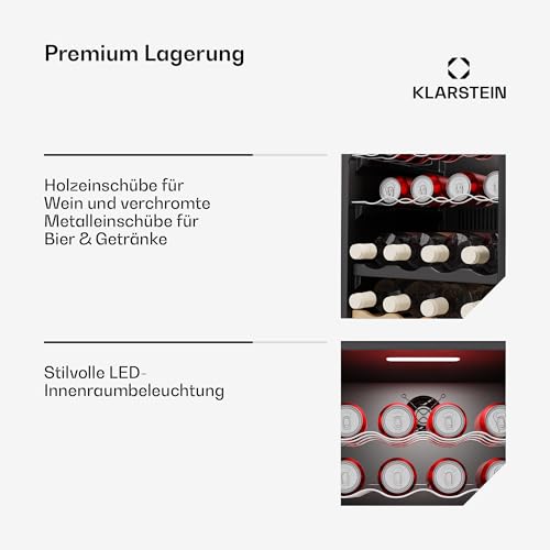 Klarstein Bovella 36 Duo+ Weinkühlschrank – 36 Flaschen, 2 Zonen, 5–18°C, Touch-Bedienung, LED-Beleuchtung, UV-Schutz, freistehend, Weinklimaschrank
