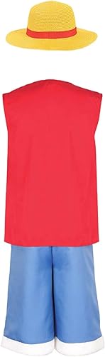 Miniatura 3 de Disfraz de Luffy para niños, disfraz de anime de mono D Luffy, camisa para cosplay, pantalones, sombrero de paja, trajes de Wano Country, traje de