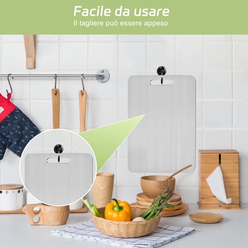 2 Pezzi Tagliere in Titanio, 316 Tagliere Acciaio Inox, Doppio Lato per Alimenti,Cutting Board per Verdura,Frutta,Carne, Pane(34x23cm+25x15cm) - immagine 5