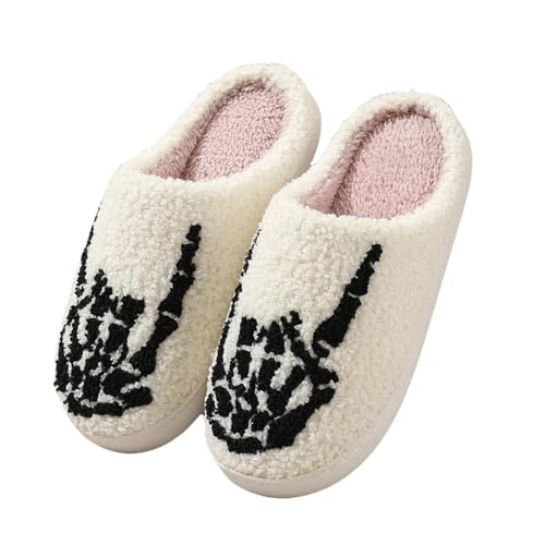 Halloween Slippers for Women Men Comfy Warm House Slippers Fluffy Plush Slip On Slipper Casual Embroidered Home Shoes Non-Slip Cozy Shoes Indoor Outdoor