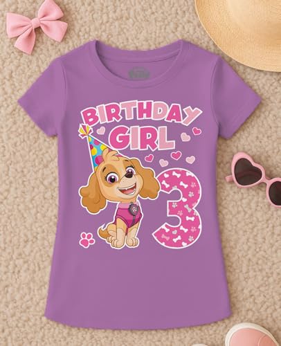 Image of Tstars Skye Birthday Girl 3 Gifts for Three Years Old Bday Paw Patrol Theme Party Toddler Kids Girls Fitted T-Shirt A51144d