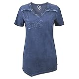 Wash-Out-Effect Gio Milano Shirt mit aufgesticktem Logo Farbe Jeans, Größe 2XL