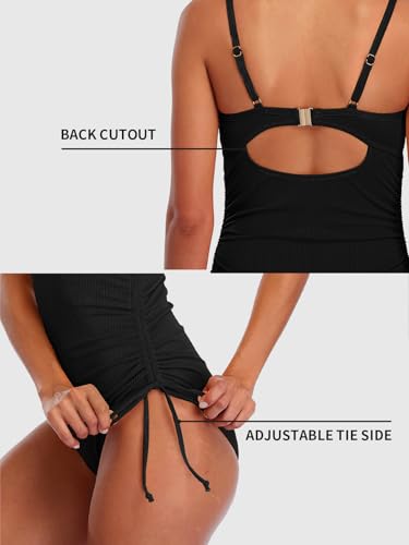 SOCIALA Ribbed One Piece Swimsuit Women Tie Side High Cut Bathing Suits Tummy Control Swim Suit 2025 Ruched Monokinis4