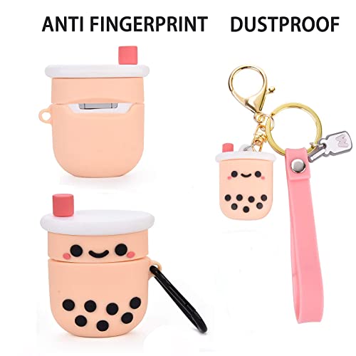 Cute Airpod Case Cover With Keychain Girly Pink Boba Milk Tea Design Compatible With Airpods 2&1 Charging Case For Women And Girls #TOP3
