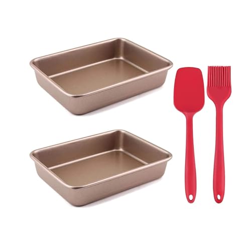 pobowlgarls 2PCs 8in Rectangle Cake Tin, Non-Stick Bakeware Baking Dishes, Pastry Baking Tray Oven Kitchen, Toast Bread Cake Tin Pan Mold, Rectangular Baking Pan, Spoon + Oil Brush