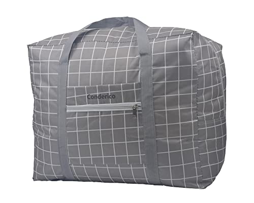 Carry-On Collapsible luggage bags for Women - Lightweight, Waterproof, and Cute large duffle bag for travel with durable design (35L, Grey grid)2