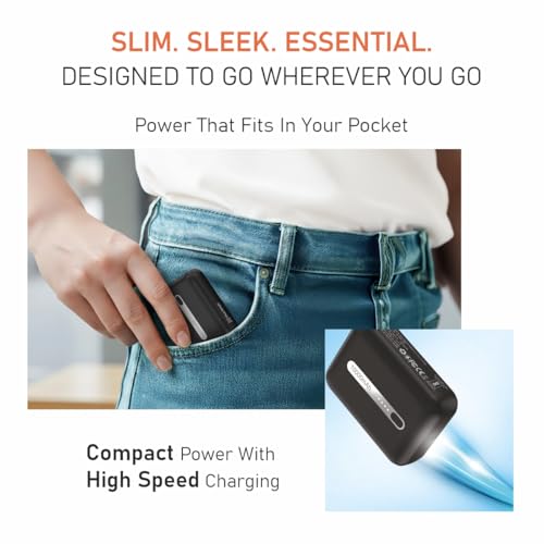 Image of Muvtech Zip 10 Pocket Size 10000mAh Mini Power Bank, 22.5W Fast Charging, Dual Output USB-A & Type-C Ports, Compact Pocket Size, LED Indicators, Travel Friendly, Portable (Black)