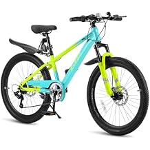 24 Inch Kids Mountain Bike, 7 Speed Girls Boys Bikes Ages 8-12, Front Suspension Fork Mountain Bikes with Dual-Disc Brake, High-Carbon Steel Frame, Ideal for Young Riders and Adventurers