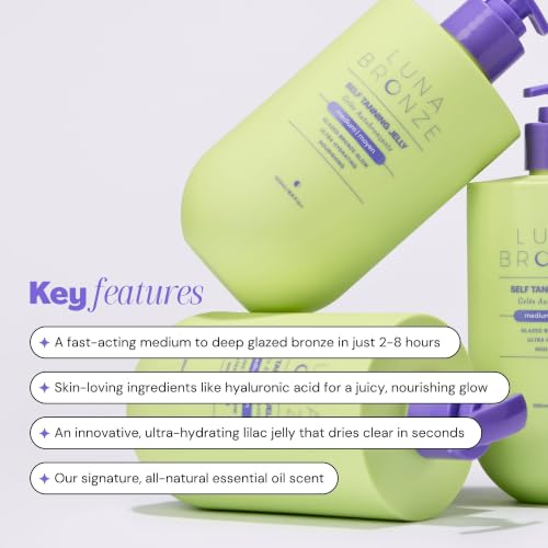 Image of Self Tanning Jelly Jumbo, 500ml /16.9 fl oz | Purple Self Tanner with Hyaluronic Acid and Natural DHA | Quick Dry, Non-Sticky, Streak Free | Medium to Deep Tan in 2-8 Hours, Vegan